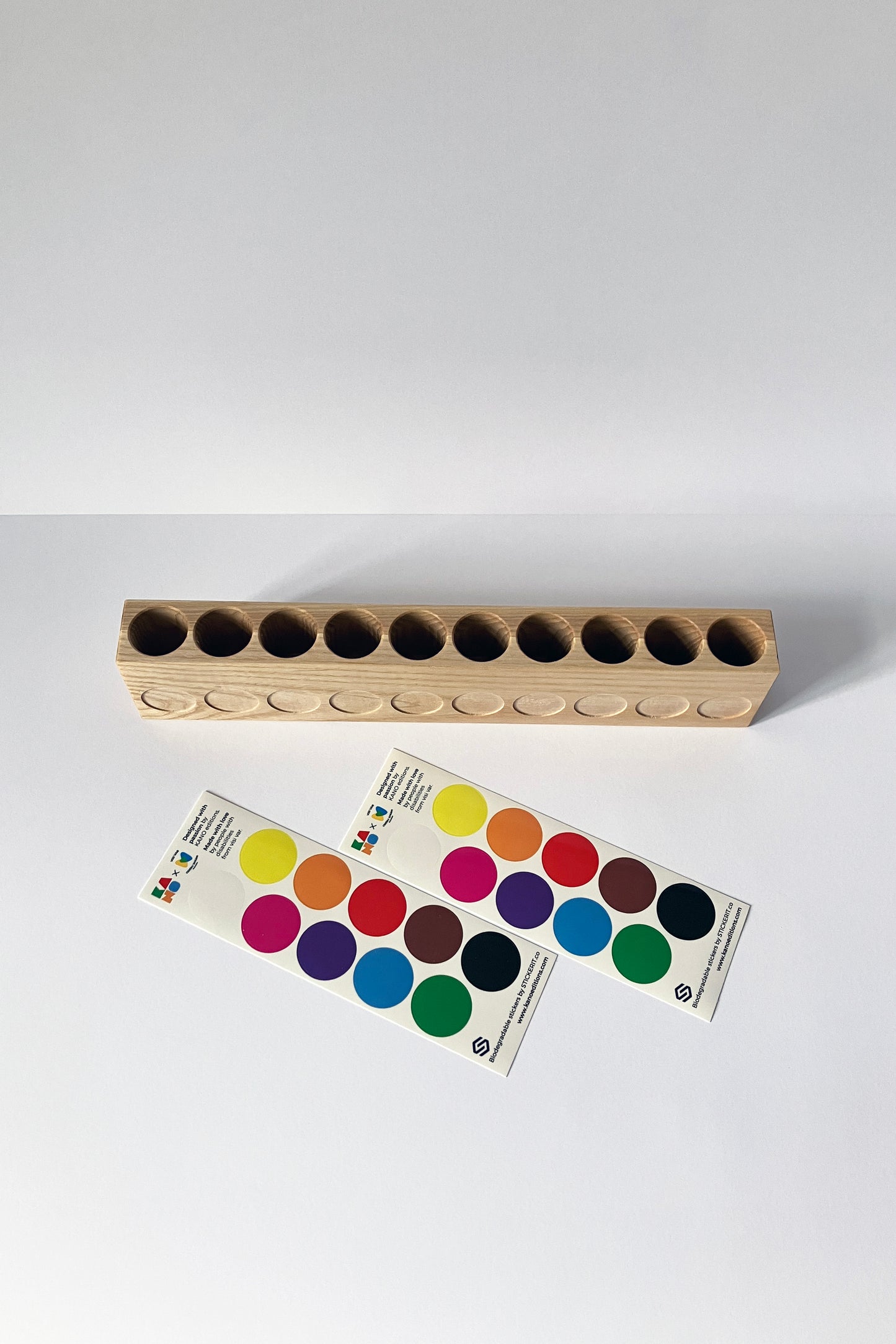 Double sided montessori pencil holder, top front view, two stickre sheets