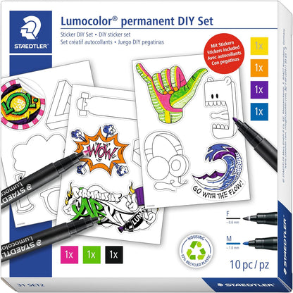 Sticker DIY Set Lumocolor with 7 permanent markers, box from top