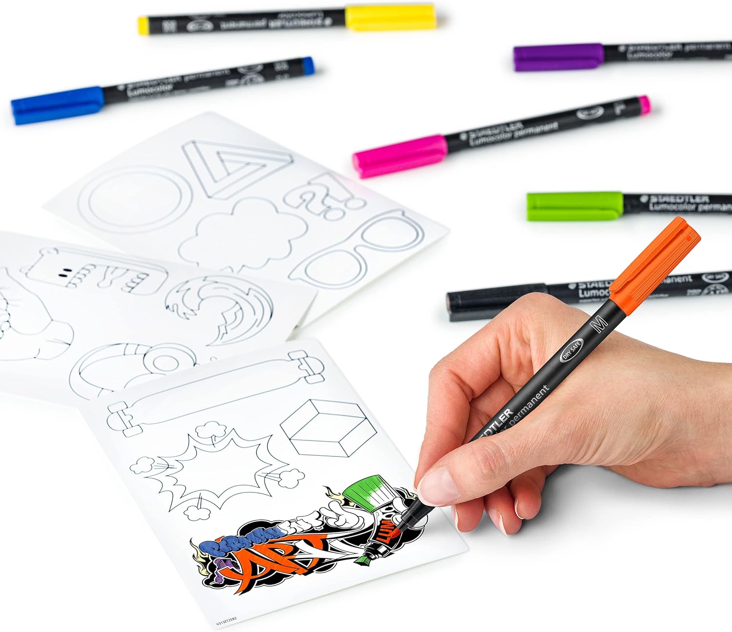 Sticker DIY Set Lumocolor with 7 permanent markers, child making stickers
