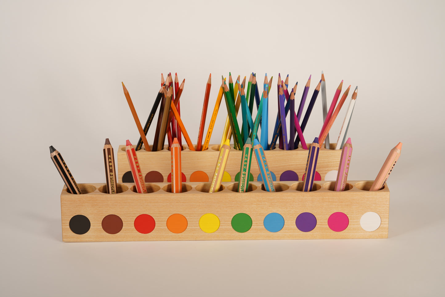 Large montessori pencil holder, with staedtler noris pencils for small kids, compared to regular pencil holder