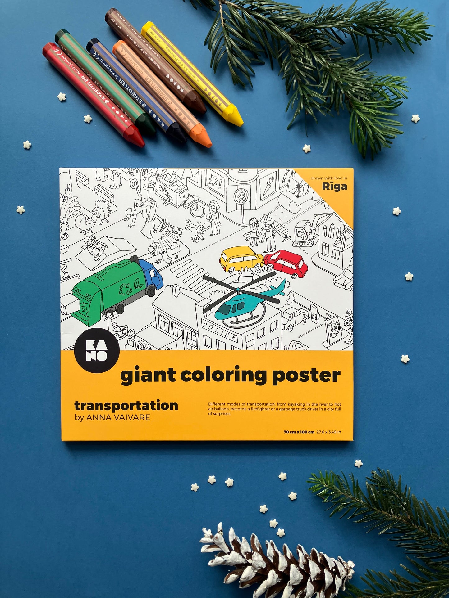 XXL coloring poster, sustainable, plastic free, responsible, with staedtler wax crayons