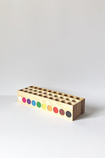 Double sided montessori pencil holder, stacked for storage