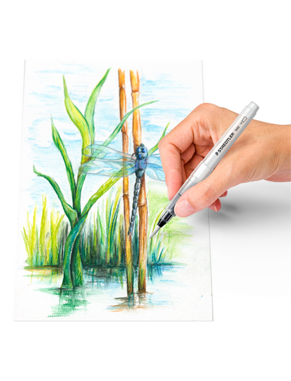 Water brush for aquarelle, staedtler 949, used on aquarelle drawing
